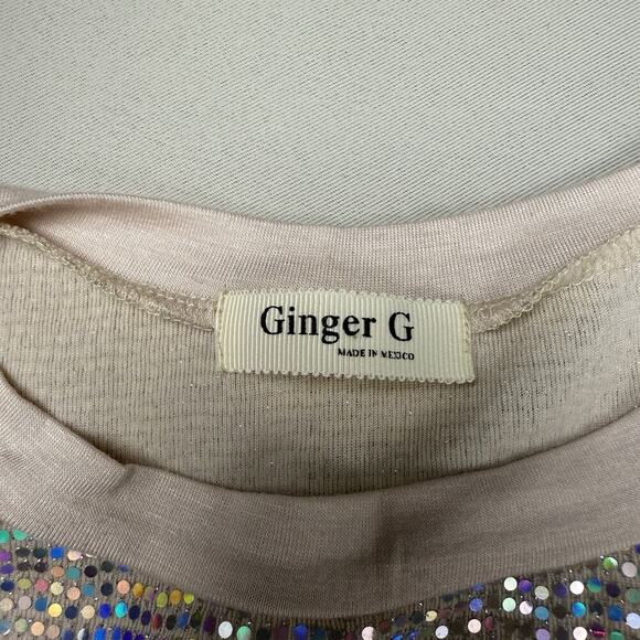 Ginger G Sequin Top Sz S Silver Metallic Rave Club Disco Glitter NYE Maximalism - Picture 4 of 9